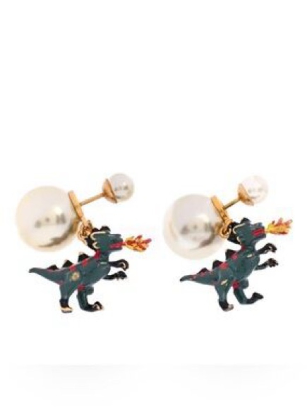 Christian Dior Pearl & Green Dragon Tribales Earrings & Gold Posts